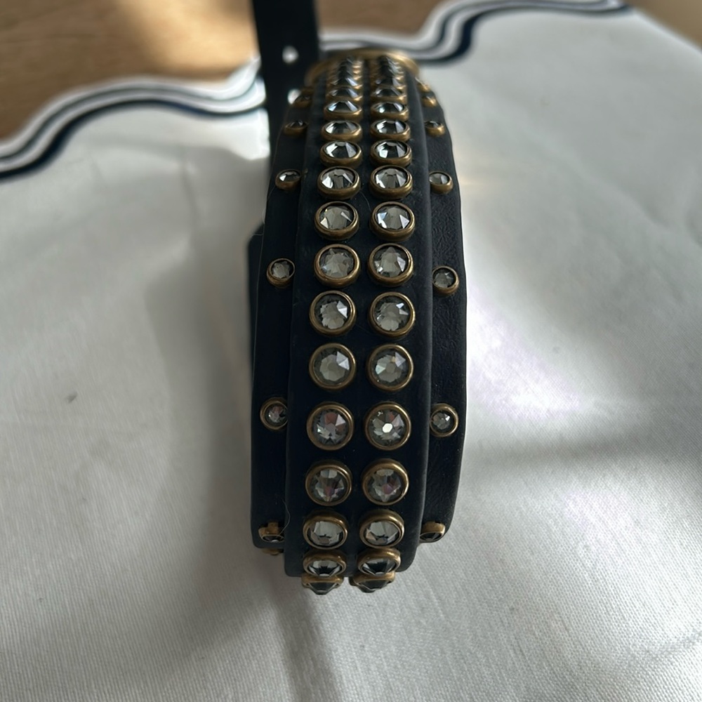 Biothane black dog collar by Sloppy Chops Co. Swarovski crystals -brass studs.